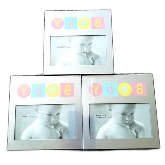 Baby Spell Out Photo Frames Pastel Basic Shapes Blocks Circles Triplets Lot of 3 - Picture 1 of 6